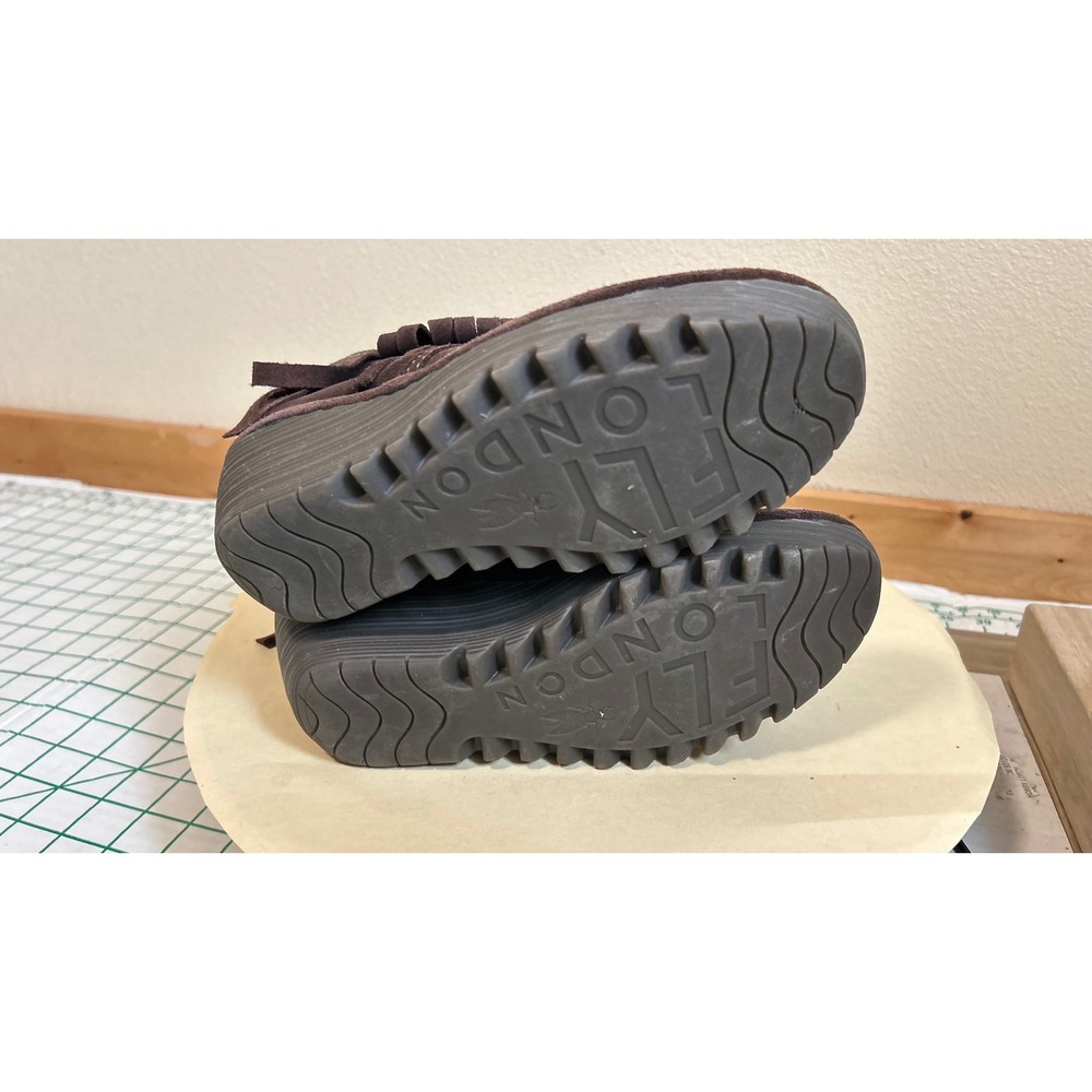Fly London Brown Suede Fringe Wedge Lace Up Ankle Boots P500774001 Size 38 - Picture 7 of 9